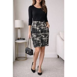 Talbots Petite 4P Black White Textured Skirt 🖤 Career Lined Zip